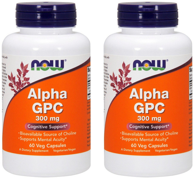 NOW Foods Alpha GPC甘油磷酸膽鹼300mg素食膠囊, 60顆, 2罐