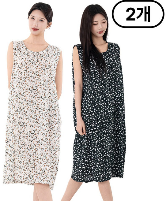 시크나인 아사면 나시 원피스 잠옷 플라워 민소매 홈웨어 빅사이즈
