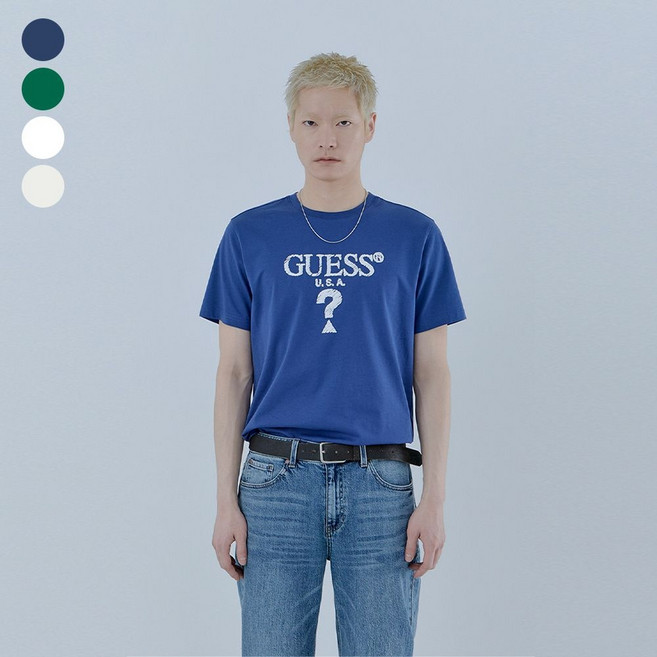 [백화점 정품] 게스 진 남여공용 발포 무테삼각 반팔 티셔츠 MQ2K8435