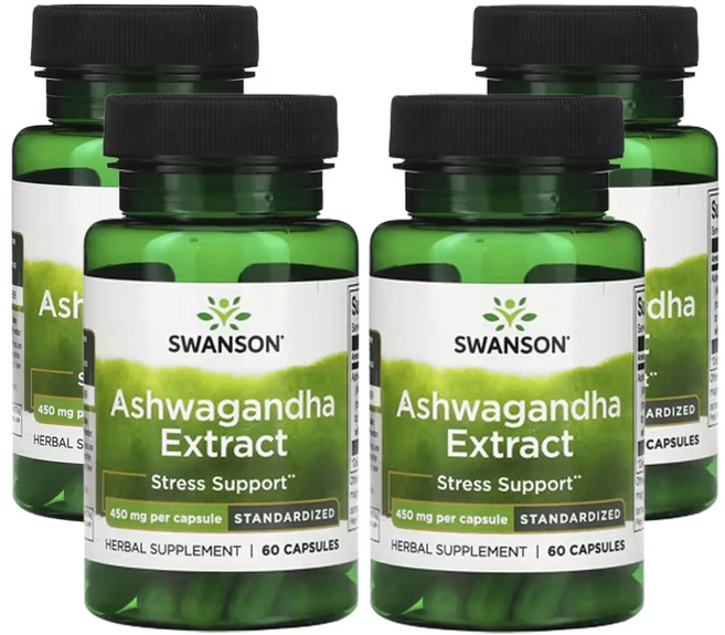 스완슨 아슈와간다 추출물 표준화 450mg 캡슐 60정, 4개 - 쿠팡