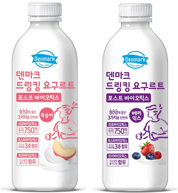 덴마크 드링킹요구르트 750mlx4병(복숭아2+베리믹스2)무배, 4개, 750ml