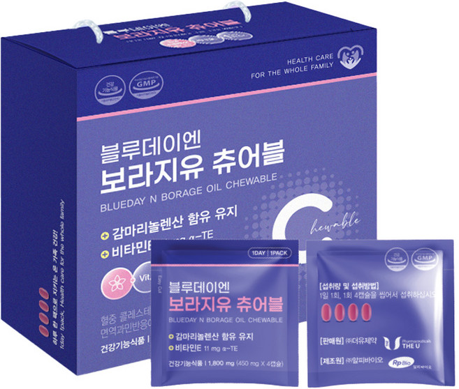 더유제약 블루데이엔 감마리놀렌산 보라지유 츄어블 1 800mg x 30포, 1개, 30회분