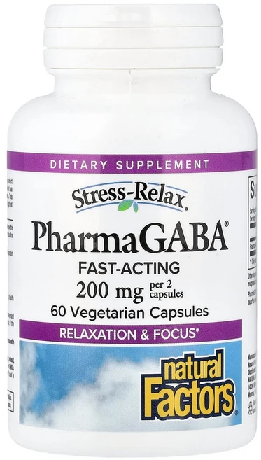 네추럴팩터스 스트레스-릴렉스 파마 가바 100mg 베지테리안 캡슐 글루텐 프리 무설탕, 60정, 1개 - 쿠팡