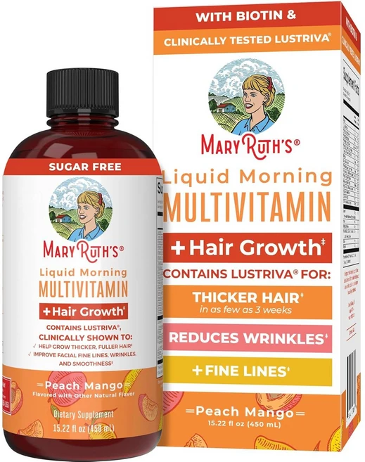 메리루스 헤어 그로스 모닝 액상 종합멀티비타민 피치망고 모발 고함량 비오틴 루스트리바 450mL - 쿠팡