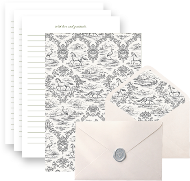 무해해 예쁜 고급 편지지 4p + 편지봉투 4p + 실링 왁스 스티커 4p 세트, 엔티크블랙, 1팩