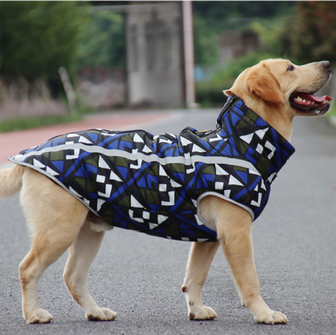 펫소유 강아지 패딩 중형견 대형견 반사 조끼패딩, 기하학블루