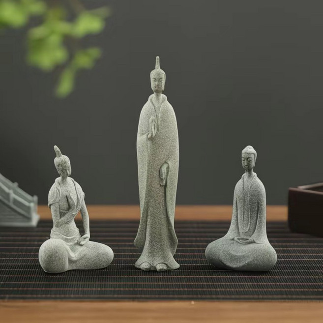 青砂石禪意悟道小沙彌擺件 茶寵 茶空間裝飾品 桌面擺件, 一整套