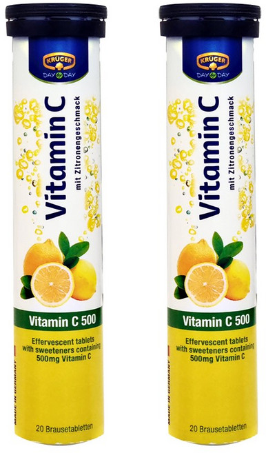 크루거 발포비타민C 20정 x2개 독일산 레몬맛 빠른발포속도 비타민C500mg, 2세트