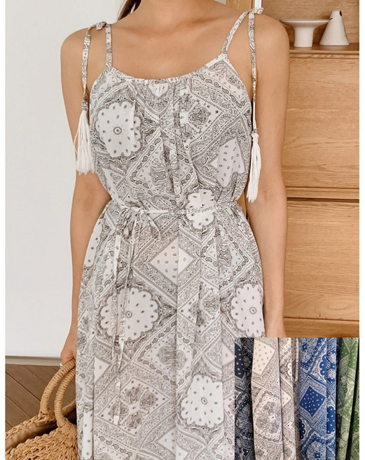 동남아 신혼 여행 원피스 페이즐리 반다나 끈나시 맥시 롱 원피스