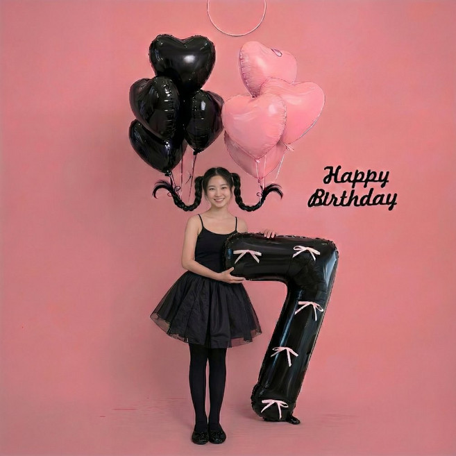 이벤트홀릭 삐삐머리 하트 헬륨 리본 대형 숫자 풍선 세트 생일파티용품, 1개, 숫자풍선 7