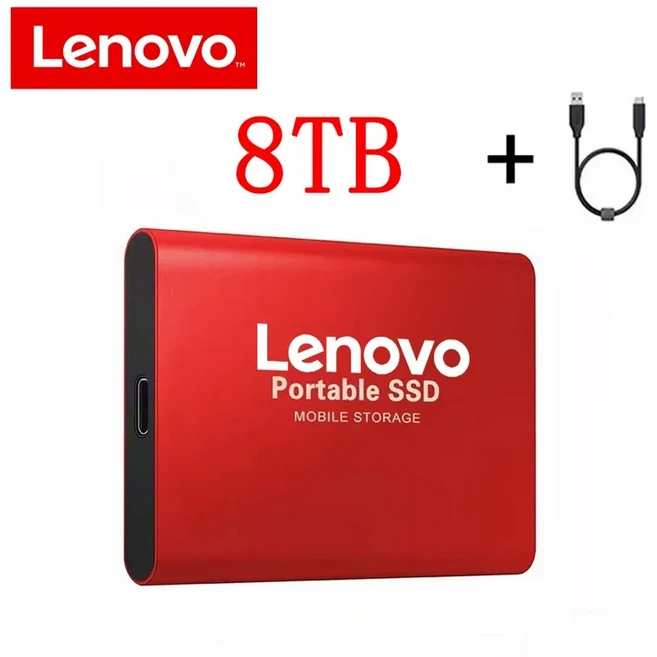 레노버 휴대용 1TB 외장 하드 드라이브 고속 SSD 미니 디스크 솔리드 스테이트 (노트북/PC/iPad용) ﻿, 02 Red 8TB