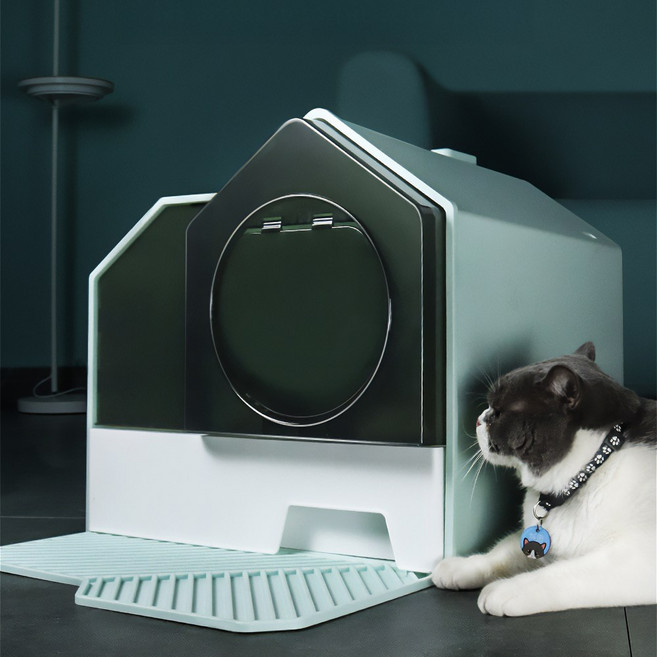 고양이 대형 화장실 밀폐형 배변통 변기통 후드형 모래통, 1개, 블루