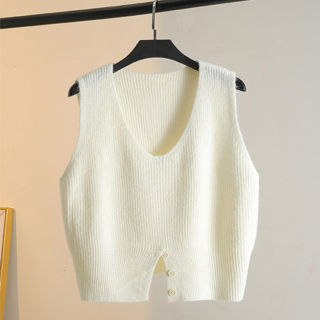[오나스타일] 리츠 베이직 버튼 니트 조끼 베스트 레이어드룩
