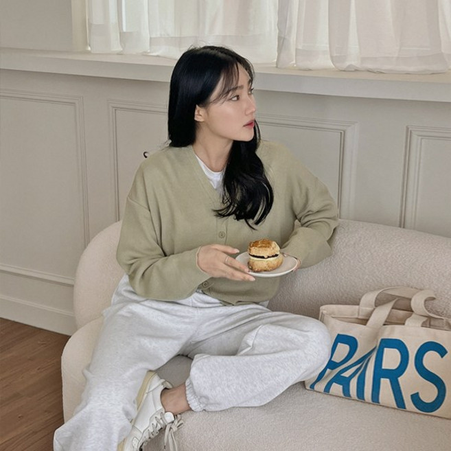 핫핑 토마토 브이넥 심플베이직 니트가디건