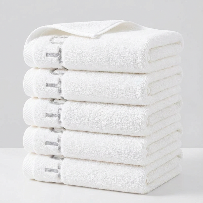 융풍 수건 호텔수건 60수 고급수건 절묘한 편지 자수 타올, 흰색, 5개