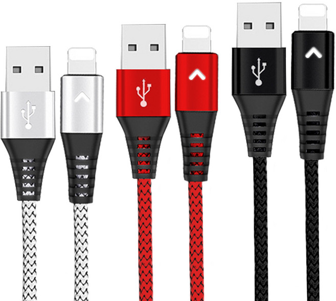 베리어 LED 아이폰 고속충전 케이블 혼합색 1.8m 3개입, 혼합색상, 1세트