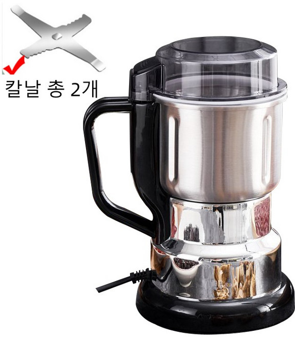 자칠 초극세 전기 소형 분쇄기 오곡 잡곡 커피원두 한약재 다용도 전동 건식 분쇄기 EU플러그 용량 0.5L, 블랙+칼날 1