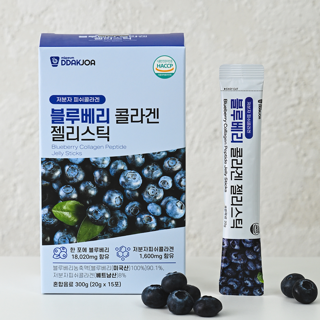 DDAKJOA 블루베리 저분자 콜라겐 젤리스틱, 15개, 20g