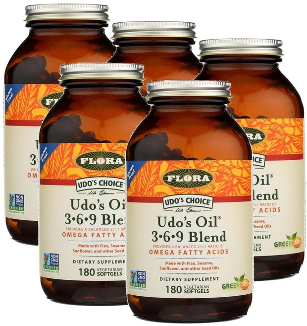 플로라 Udo's Choice Oil 3-6-9 블렌드 베지 소프트젤 180정, 5개 - 쿠팡