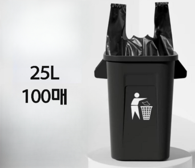 기세온 손잡이 비닐봉투 배달 마트 시장 다용도 검정 쓰레기 봉투, 100개, 25L, 검정색
