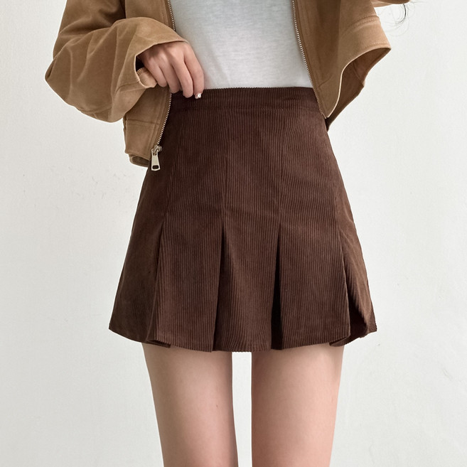 스트릿제이 골덴 키작녀 A라인 플리츠 미니 날씬해보이는 스커트 테니스 연말룩 스쿨룩 귀여운 코듀로이 짧은 하이웨스트 치마