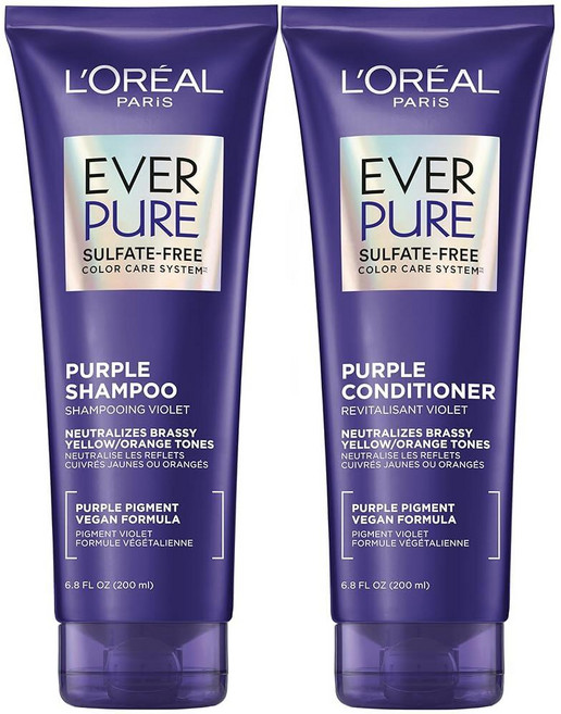 로레알 L'Oréal Paris 헤어 케어 EverPure 설페이트 프리 황동 토닝 퍼플 샴푸 금발용 136174, 1세트, 200ml