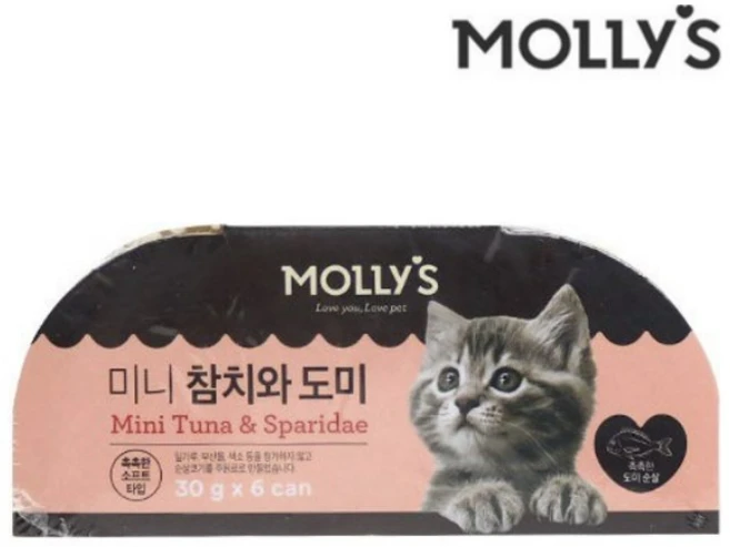 몰리스 미니캔 참치와 도미 6개입, 1세트, 180g, 참치 - 쿠팡