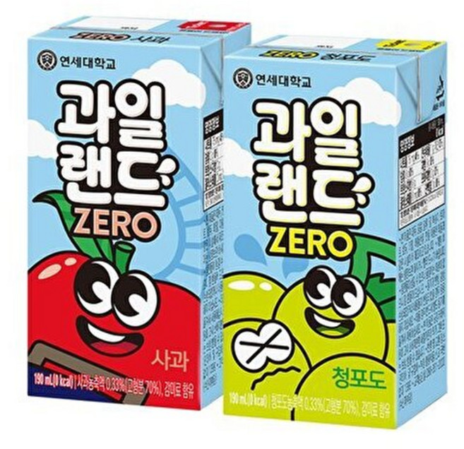 연세우유 [T]연세우유 과일랜드 제로 음료 짝궁 사과/청포도, 48개, 200ml