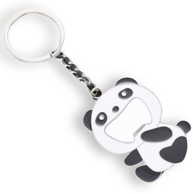 백댄스 심플 가방고리 키홀더 병따개 기능 키링, 판다, 실버블랙