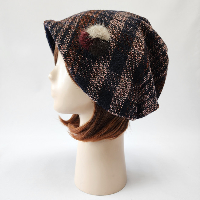 강록이네 트위드 세련된 겨울여성두건 밍크 중년모자 4컬러