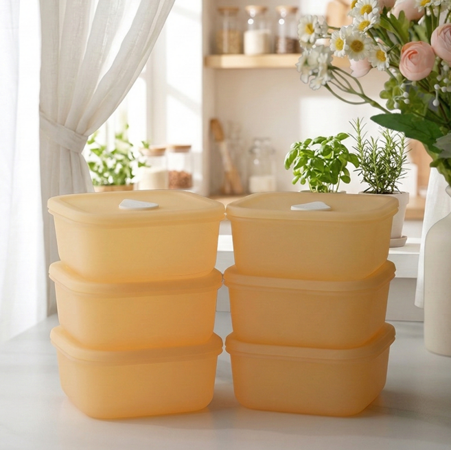 소노리떼 국산 실리콘 반투명 밥팩 정사각 400ml 전자레인지 식기세척기 가능, 옐로우, 6개