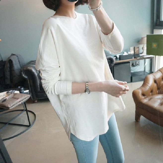 長袖薄款T恤 韓版百搭中長款打底衫