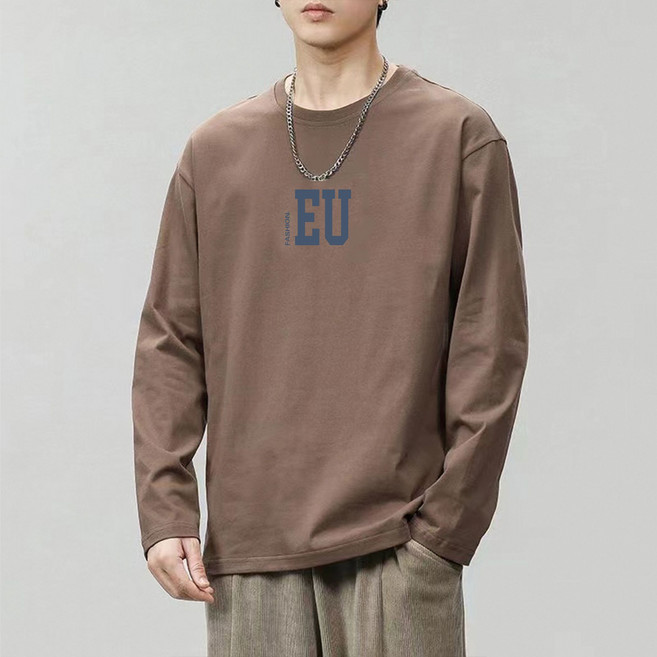 Makone 남성 라운드넥 루즈핏 레터링 프린트 긴팔 베이직 무지 심플 티셔츠