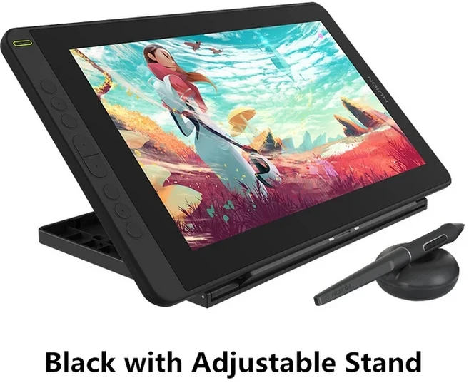 HUION Kamvas 12 그래픽 태블릿 모니터 휴대용 11.6 눈부심 방지 스크린 드로잉 펜 디스플레이 지원 Windo, 01 빠른, 01 Black With Stand