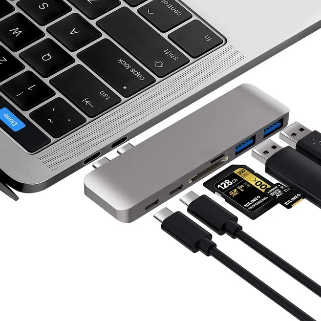 USB C 허브 6 in 1 도킹 스테이션 어댑터 (맥북 프로 에어 2016 2020 13인치 호환), 01 Grey