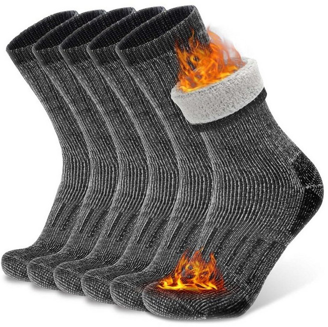 Busy Socks 크루 메리노 울 하이킹 양말 남성용 여성용 겨울용 두껍고 따뜻한 보온 쿠션 수분 흡수 부츠 3팩 다크 그레이 3쌍 182936, Small-Medium