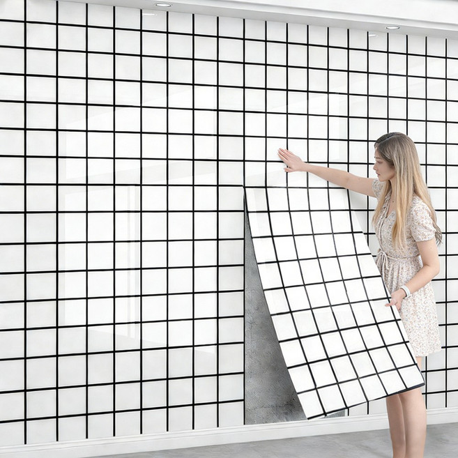 붙이는 벽지 셀프 접착식 붙이는 템바보드 습기 방지 인테리어 템바보드 단열 방수 벽지 접착식 템바보드, 블랙 앤 화이트 체크