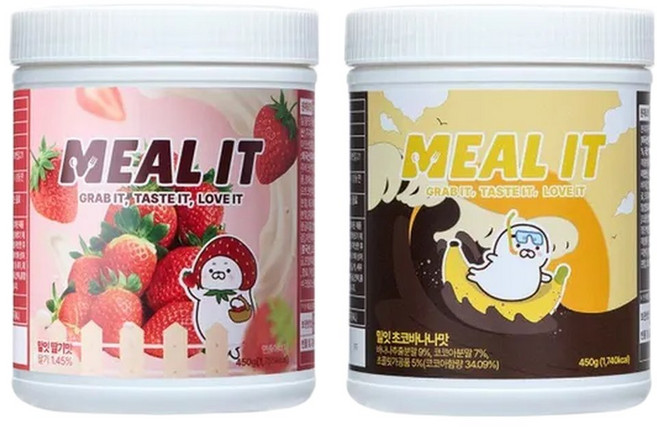 밀잇 단백질 쉐이크 450g 딸기맛 1통+초코바나나맛 1통 + 전용 보틀 350ml, 2개