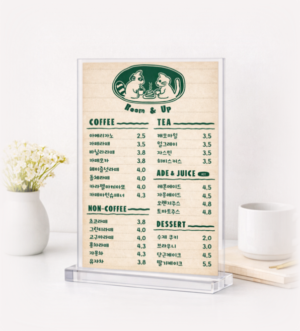룸앤업 깔끔한 투명 아크릴 메뉴판, 1개