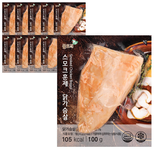풀토래 통닭가슴살 스모크훈제 10팩 세트 100%국내산 식사대용, 100g, 10개