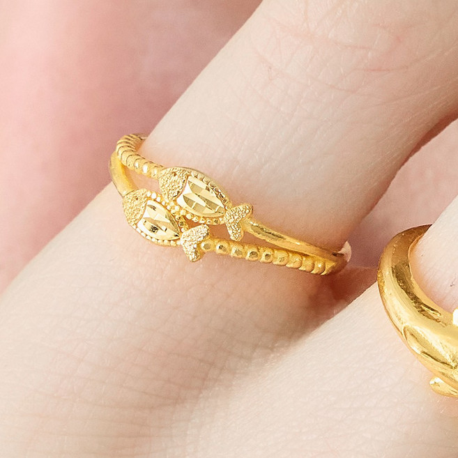 24k 순금 컷팅 행운 트윈 물고기 두줄 애끼 반지 1.875g