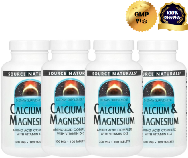 2+2 소스 내추럴스 칼슘 마그네슘 비타민D3 100정, 4개