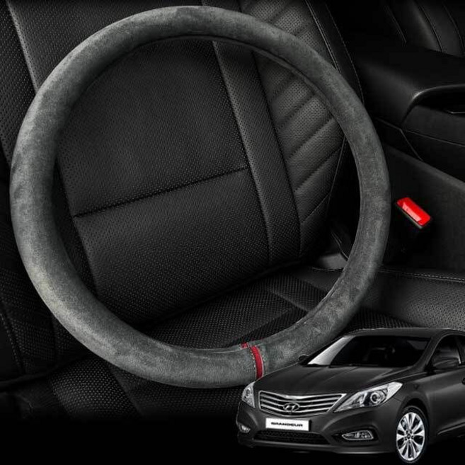 원단 그랜저HG 자동차 핸들커버 스웨이드 3090EA 1(EA), 원형모던블랙