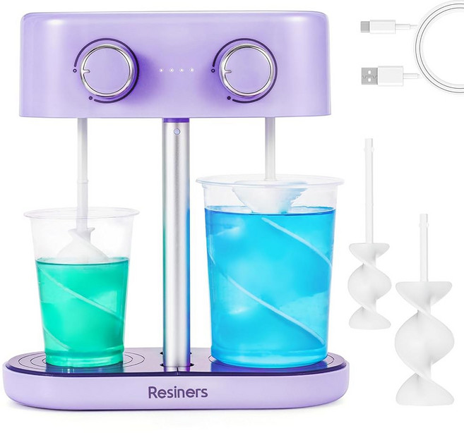 나선형 실리콘 패들이 있는 레진저 듀얼 헤드 레진 믹서 충전식 에폭시 스텝리스 속도 및 최소 기포 레진용 전기 교반기 실리콘 페인트 혼합 도구 DIY 공예