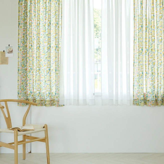 까르데코 들꽃+소프트 비침없는 도톰쉬폰 창문커튼 4장