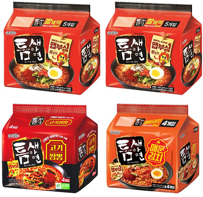 팔도 틈새라면 멀티 3종 세트 (틈새라면10p+틈새라면고기짬뽕4p+틈새라면매운김치4p), 1세트