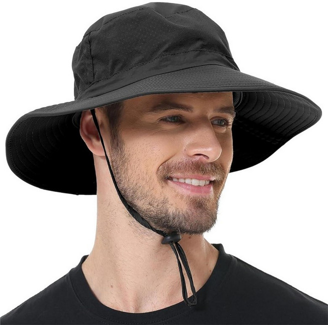 ZOORON Boonie Hat UPF 50+ 쿨링 햇빛 차단 모자 남성 및 여성용 야외 골프 하이킹 사파리 해변용 넓은 챙 버킷 모자, 블랙