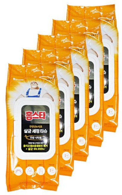 엘지 홈스타 구연산 식초 담은 살균 세정 티슈 주방 식탁용 60매 5개 싱크대 냉장고