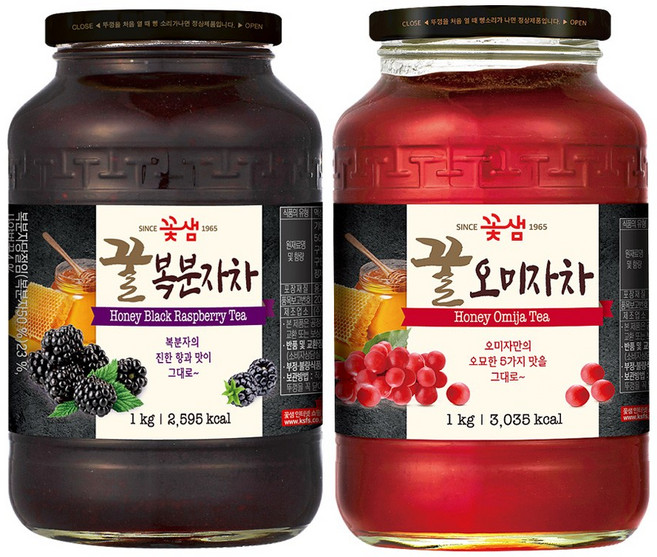 꽃샘 꿀복분자차 +꿀오미자차 (액상차), 1kg, 2개입