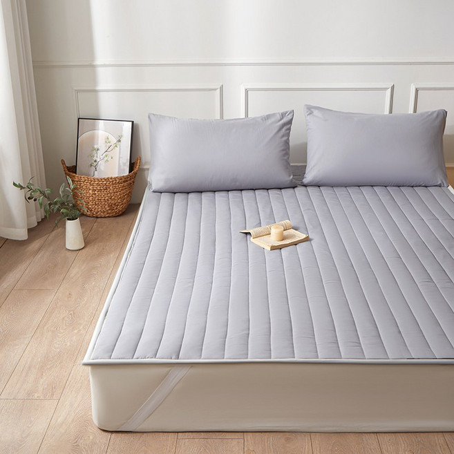 Cozy Aura 프리미엄 사계절 누빔 침대패드 고정밴드형, 그레이